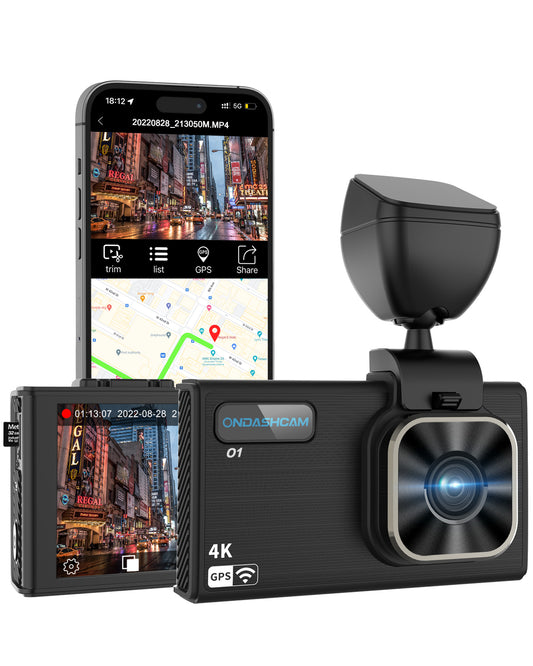 ONDASHCAM O3 4K Dash Cam with Built-in WiFi GPS, 2160P UHD Dash Camera for Cars, 3.5" LCD Dashcam for Cars with 32GB Card, 170° Wide Angle, WDR, Night Vision, G-Sensor, Parking Mode, Support 512GB Max