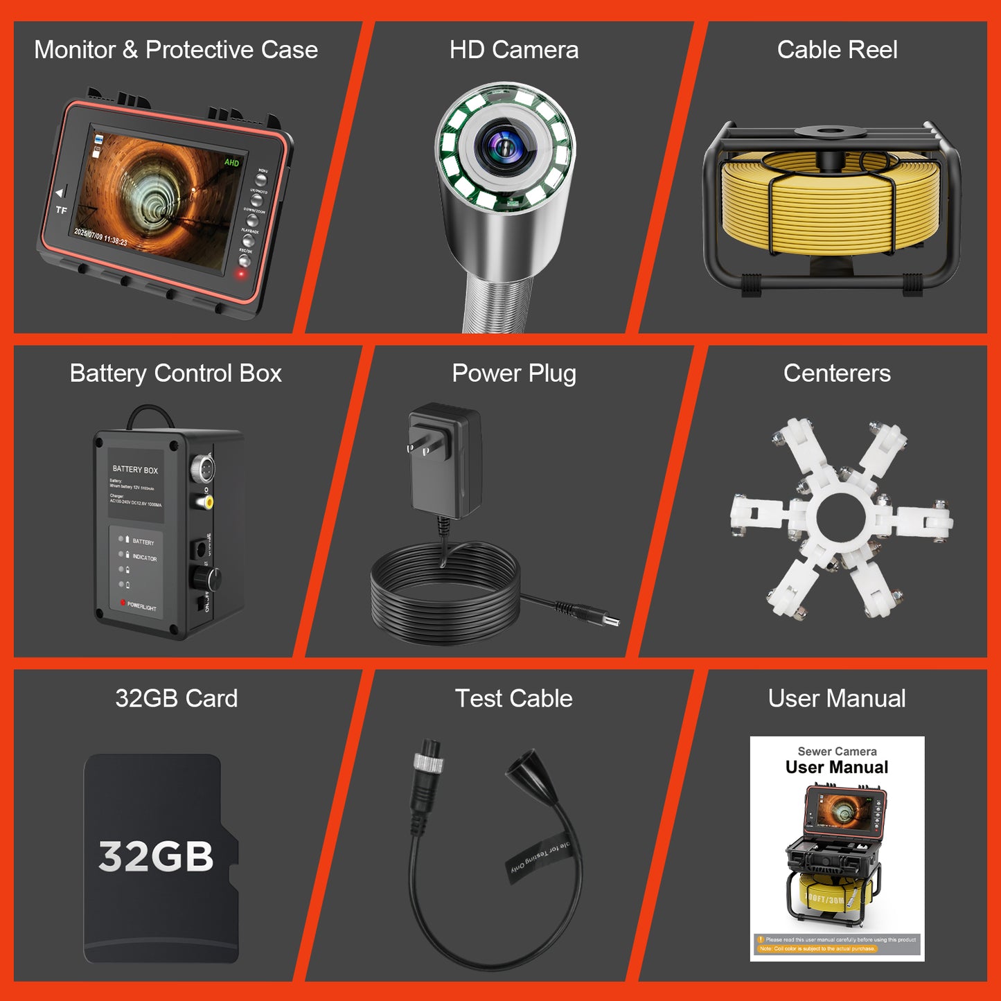 Sewer Camera, Self-Leveling Drain Camera 66 ft with Distance Counter, 9" 1080P HD Plumbing Cameras Snake with 12 LED Lights, IP68 & 32GB DVR, Industrial Endoscope for Duct Sewer Line Pipe Inspection